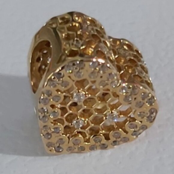 Pandora Shine Honeycomb Lace Heart Charm with Clear Zirconia 767039CZ- VERY RARE - Picture 7 of 16